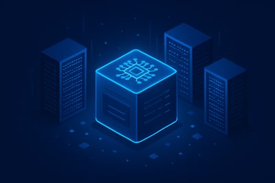 The image showcases AI and data centers in a simple dark blue tone with blue effects It is a modern image without any text even AI mention-1